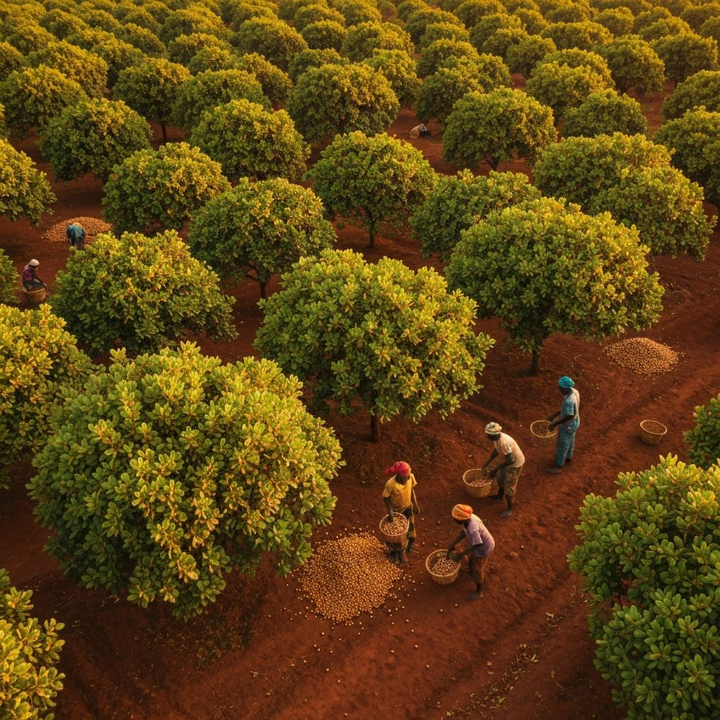 Cashew plantation in Senegal at golden hour